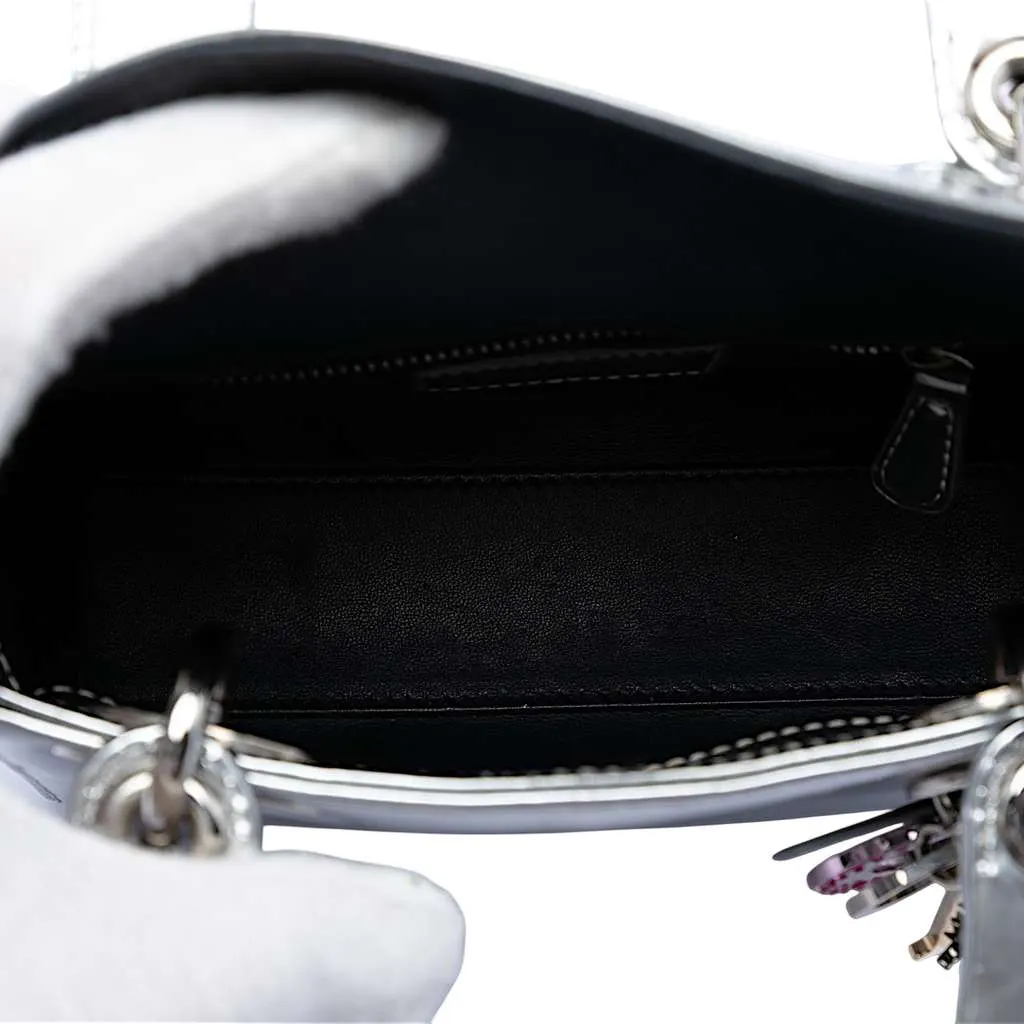 Dior Limited Edition Beijing China World Mini Metallic Patent Lady Dior Silver Leather Very good - Model View