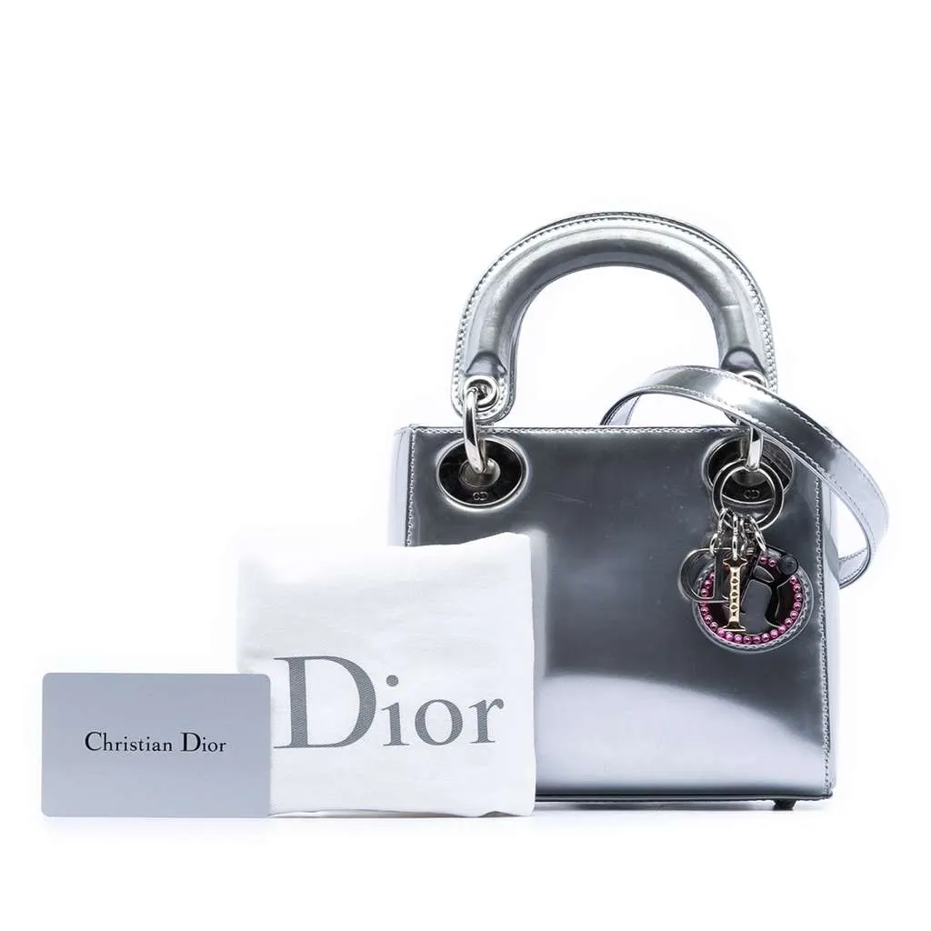 Dior Limited Edition Beijing China World Mini Metallic Patent Lady Dior Silver Leather Very good - Box View