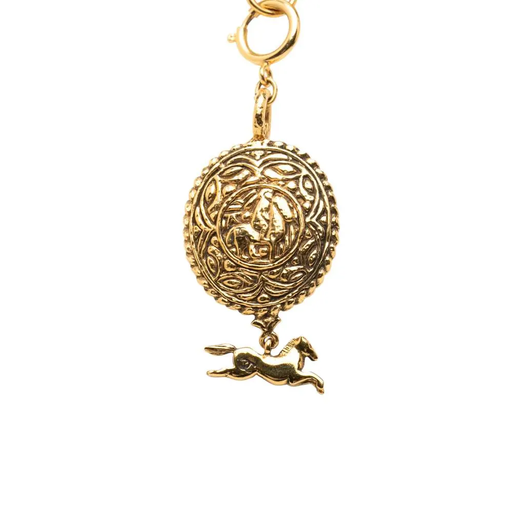 Chanel Gold Plated Knight Horse Pendant Necklace Gold Metal Very good - Back View