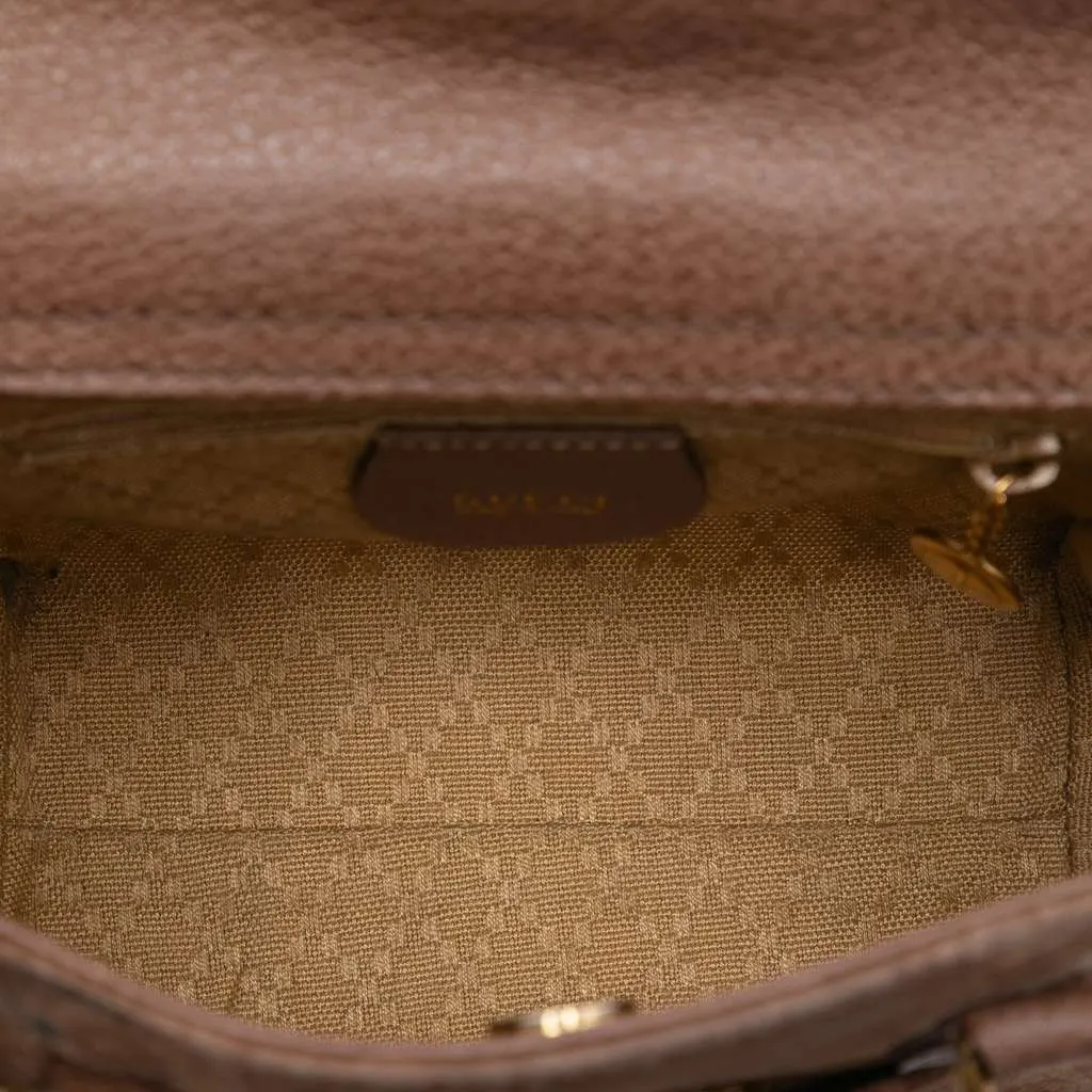 Gucci Mini Suede Bamboo Satchel Brown Leather Good - Model View