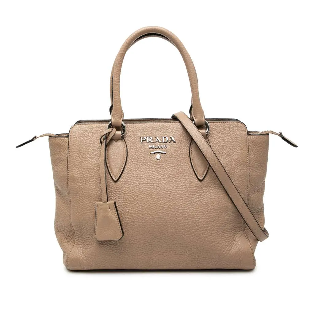 Prada Vitello Phenix Satchel Brown Leather Very good - Front View
