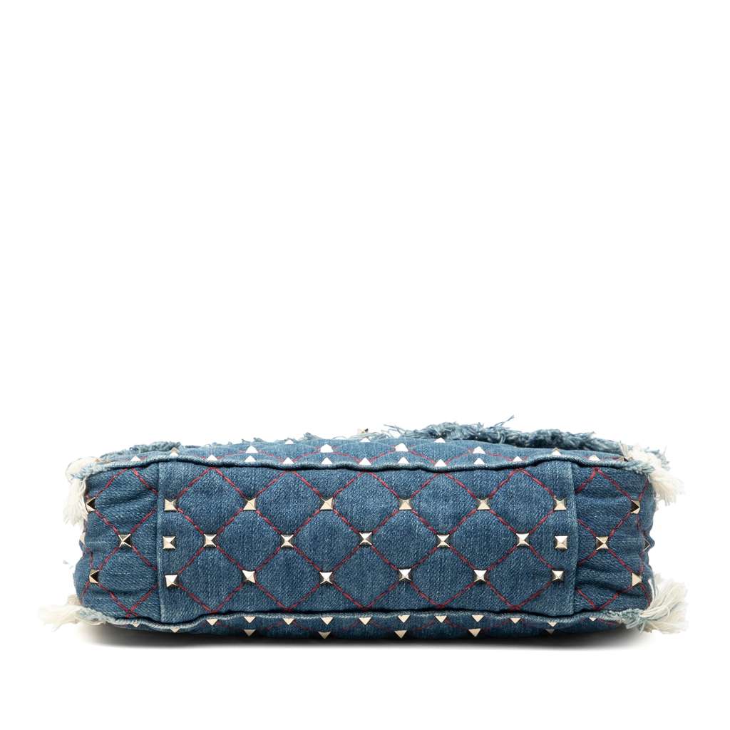 Valentino Medium Denim Fringe Rockstud Spike Satchel - 3