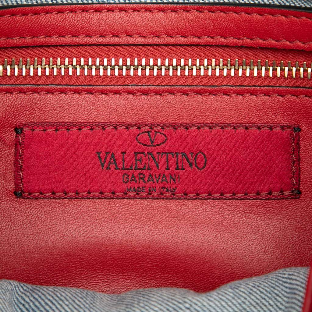 Valentino Medium Denim Fringe Rockstud Spike Satchel - 5