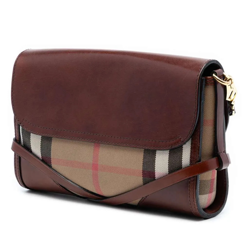 Burberry Leather and House Check Canvas Bridle Abbott Crossbody Brown Leather Very good - Back View