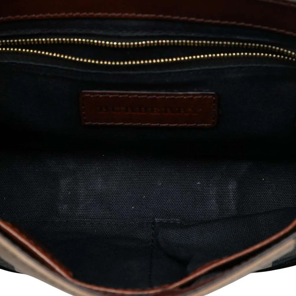 Burberry Leather and House Check Canvas Bridle Abbott Crossbody Brown Leather Very good - Model View