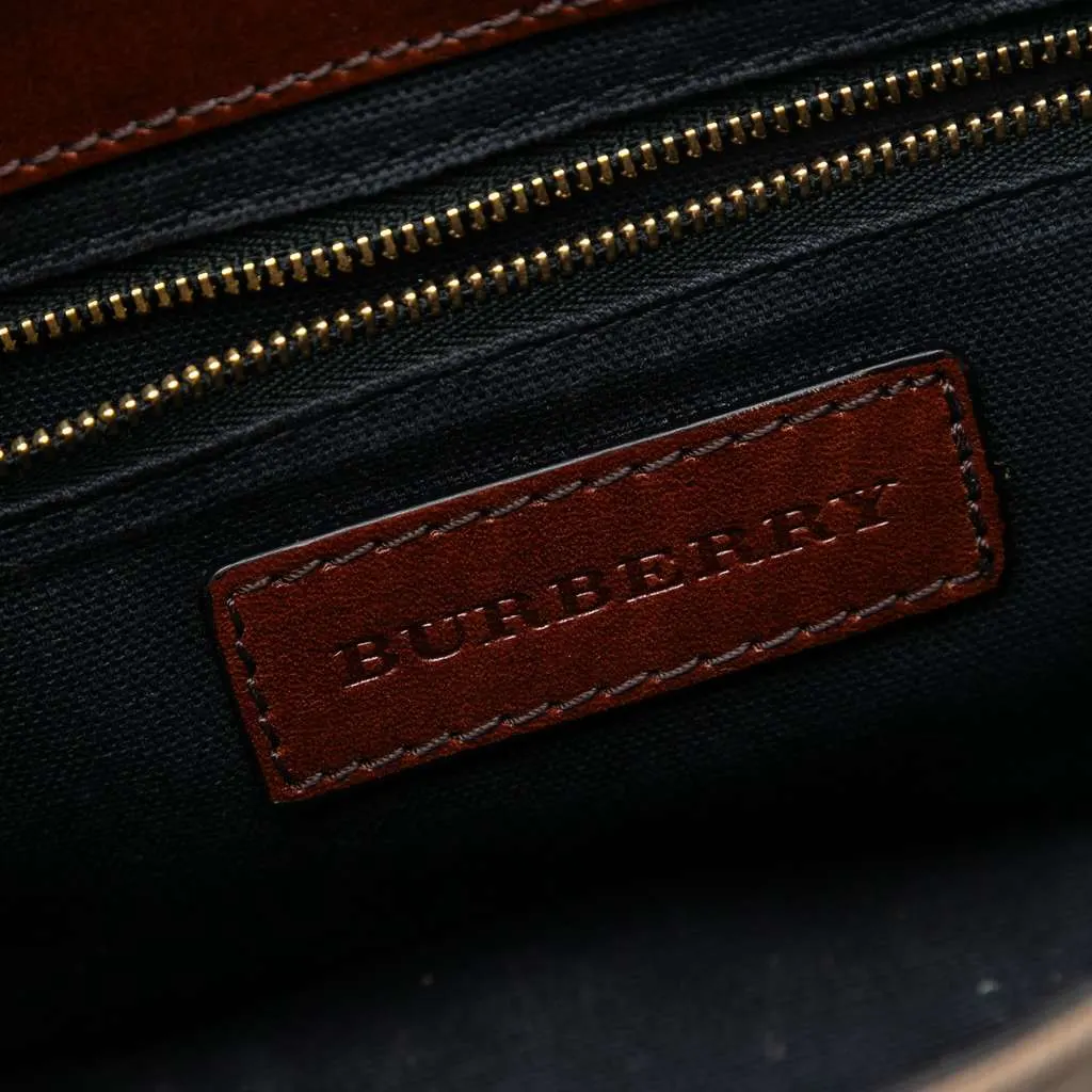 Burberry Leather and House Check Canvas Bridle Abbott Crossbody Brown Leather Very good - Box View
