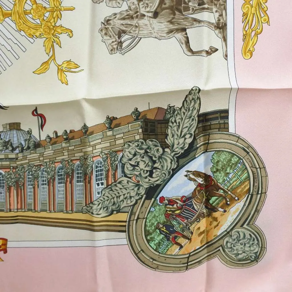 Hermès Sanssoucy Silk Scarf 90 Pink Silk Never worn - Box View