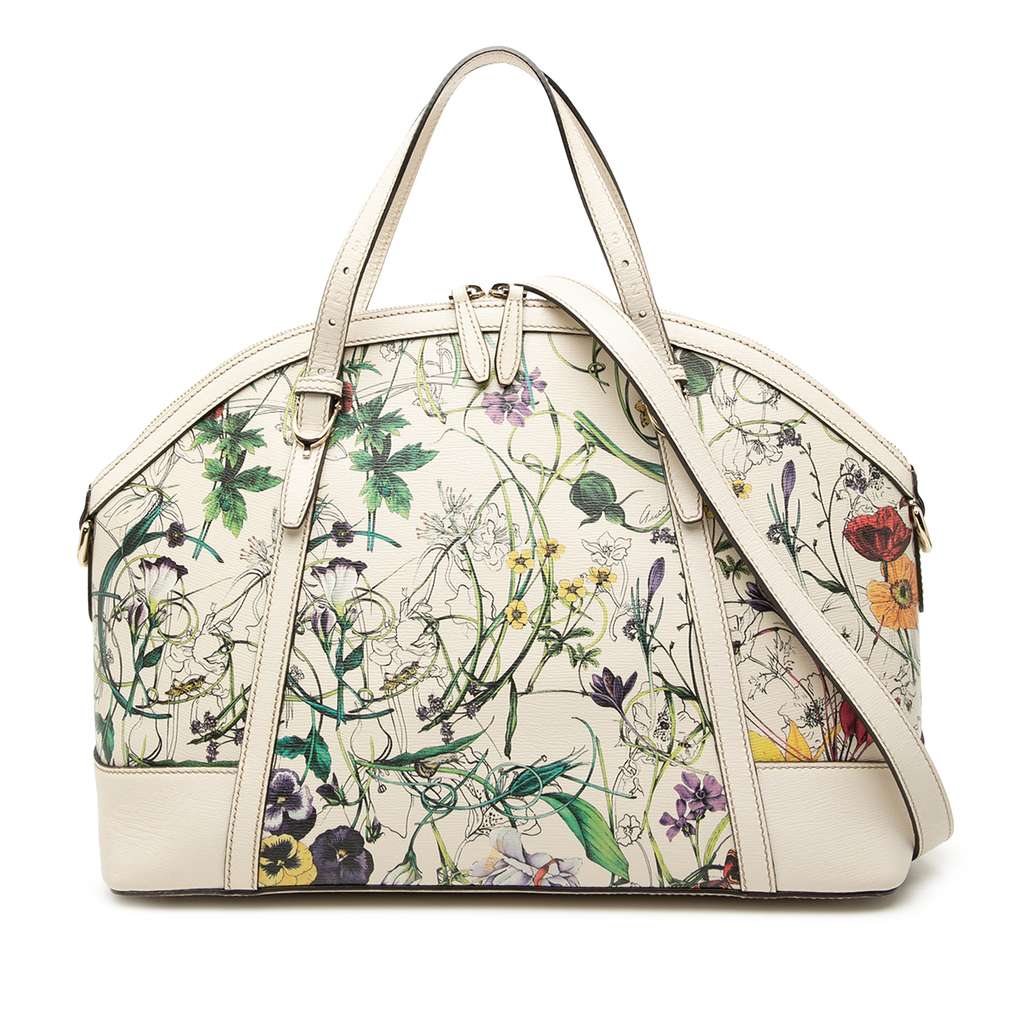 Gucci Large Leather Floral Print Nice Dome Satchel