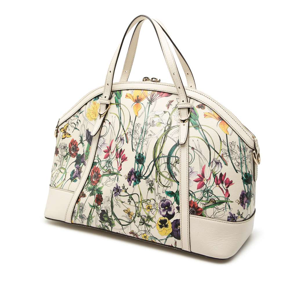 Gucci Large Leather Floral Print Nice Dome Satchel - 2