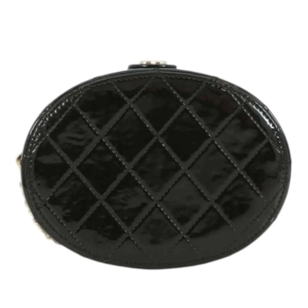Chanel CC Quilted Patent Round Vanity Clutch With Chain Black Leather Very good - Inside View