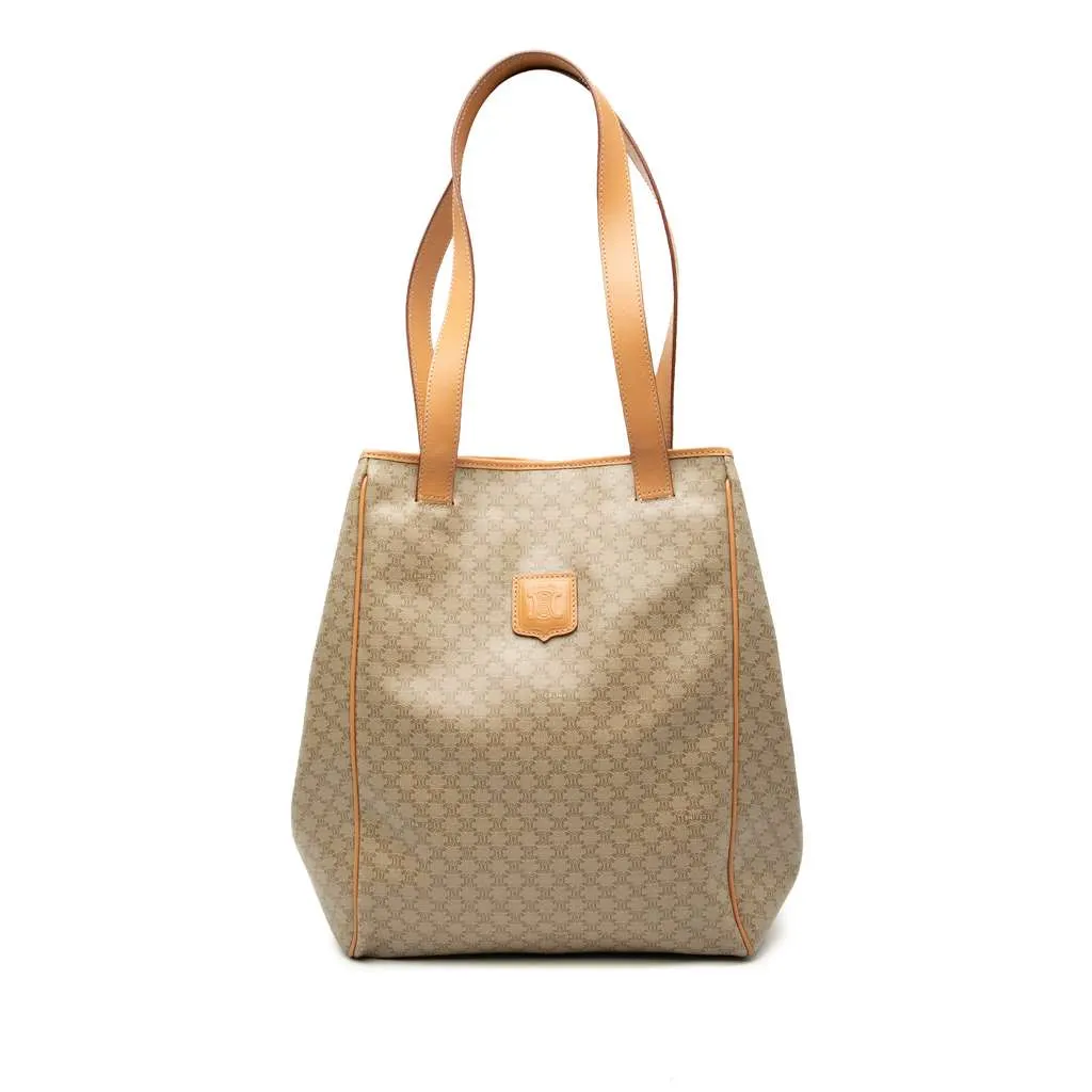 Celine Macadam Coated Canvas Tote Brown Canvas Good - Front View