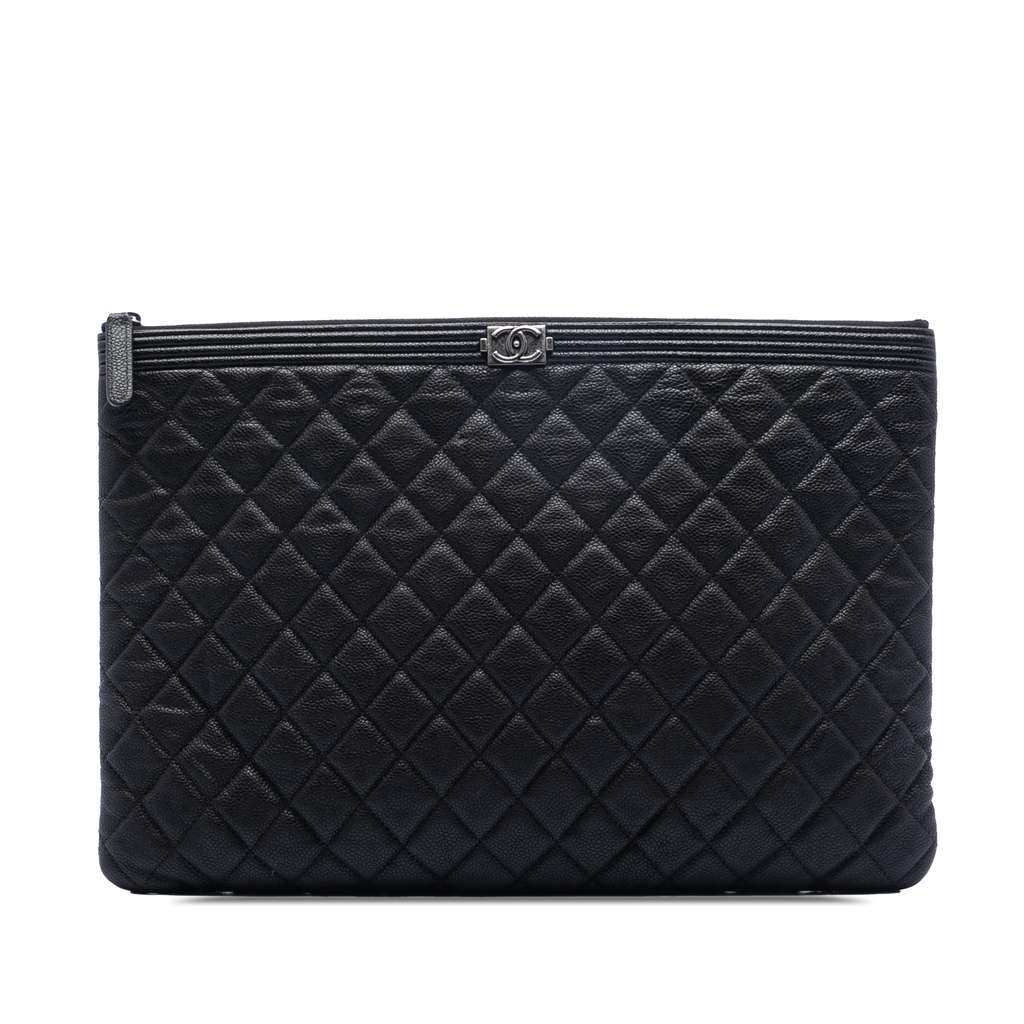 Chanel Large Quilted Caviar Boy O Case Clutch