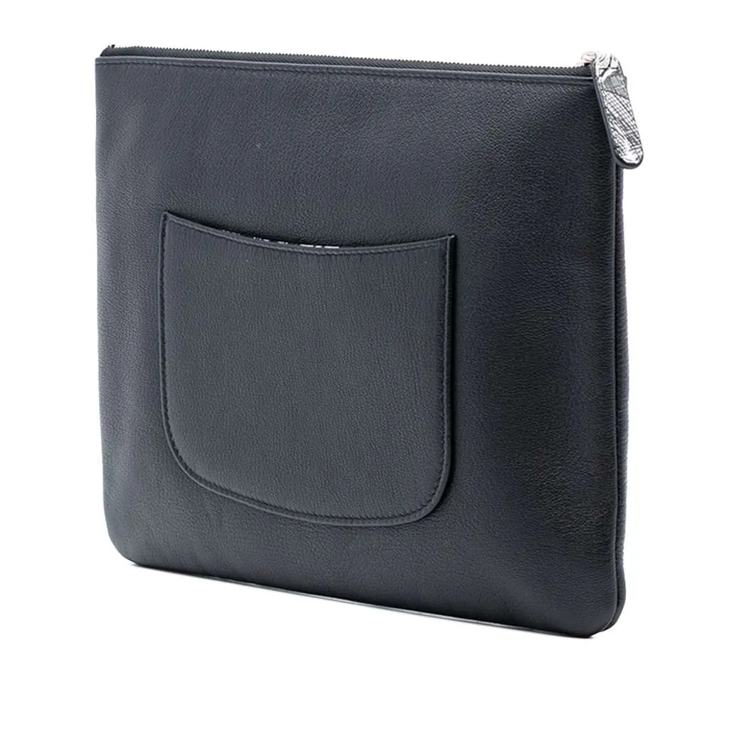 Chanel Medium Goatskin Lucky Clover O Case Clutch Black Leather Very good - Back View