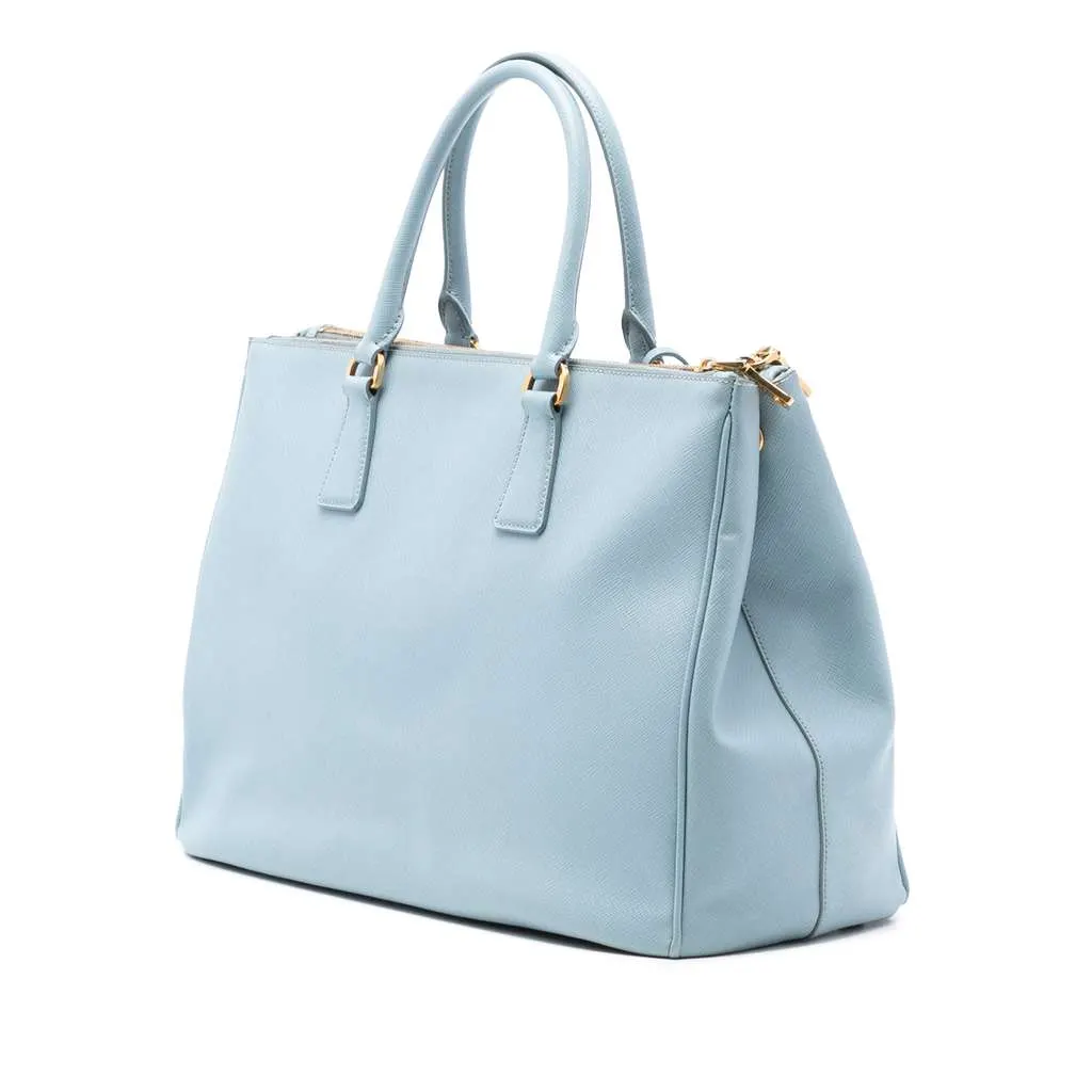 Prada Large Saffiano Lux Galleria Double Zip Satchel Blue Leather Good - Back View