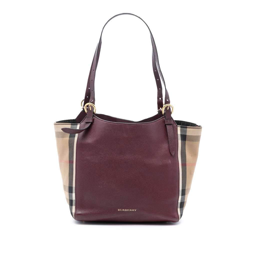 Burberry Small Leather and House Check Canvas Canterbury Tote