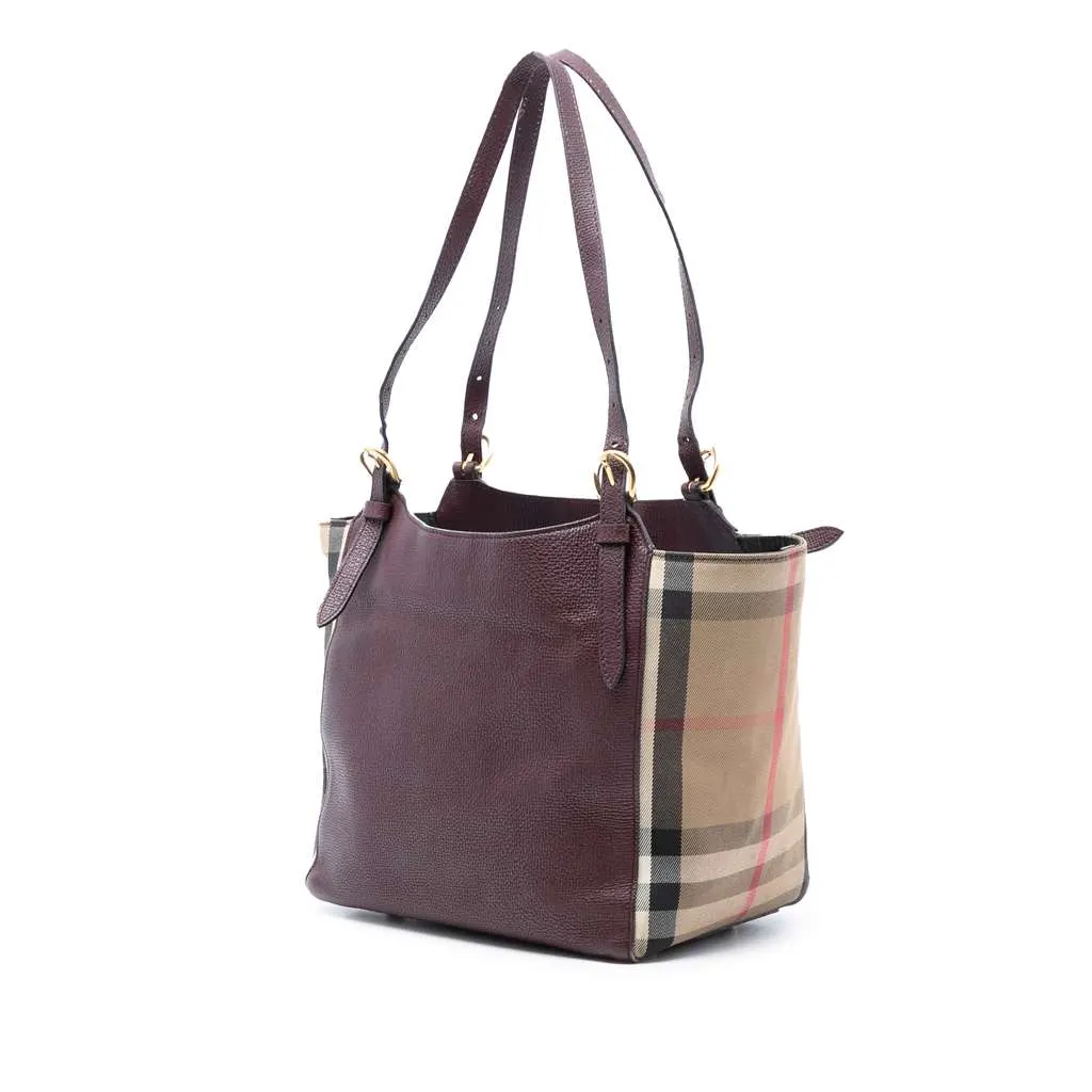 Burberry Small Leather and House Check Canvas Canterbury Tote Red Leather Very good - Back View