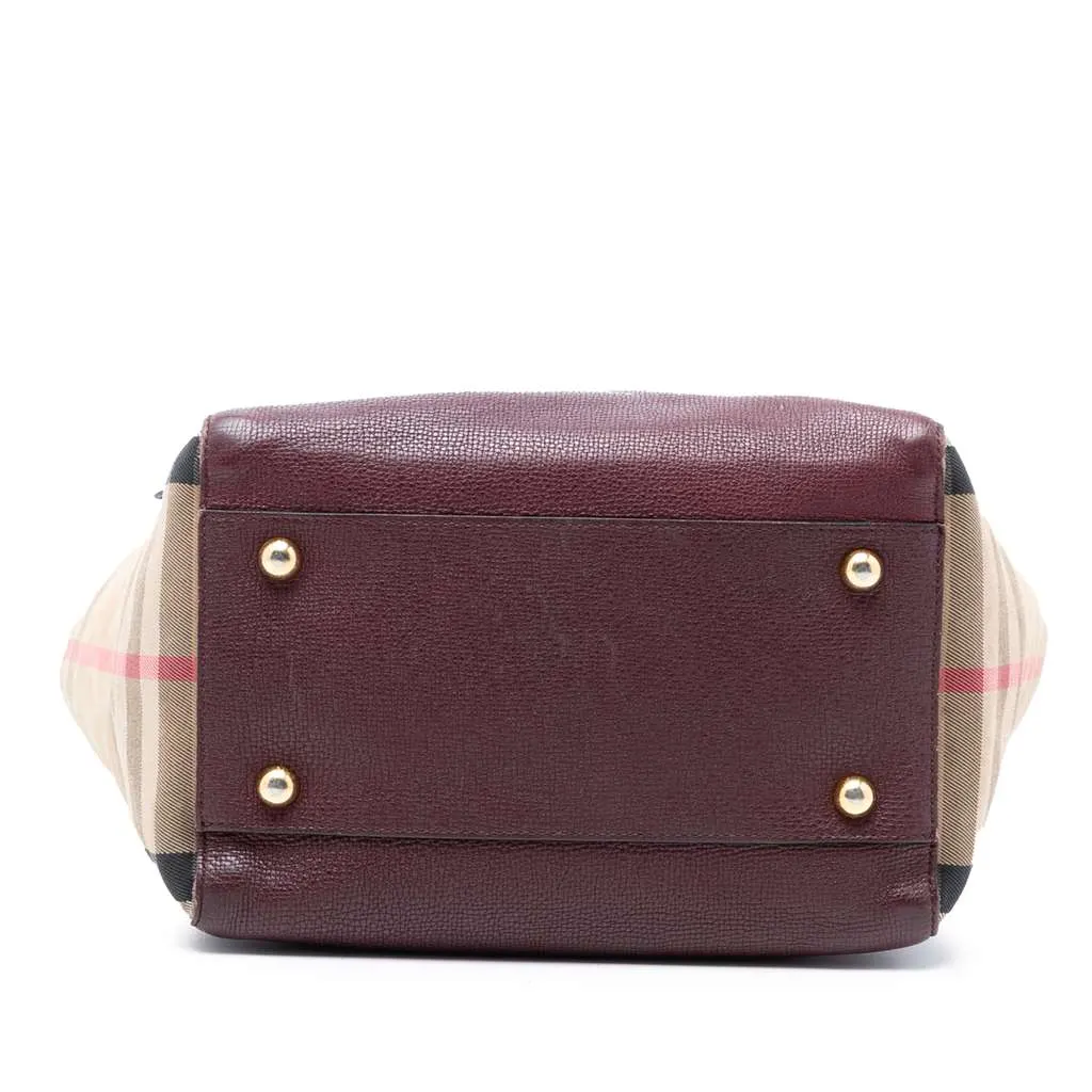 Burberry Small Leather and House Check Canvas Canterbury Tote Red Leather Very good - Inside View