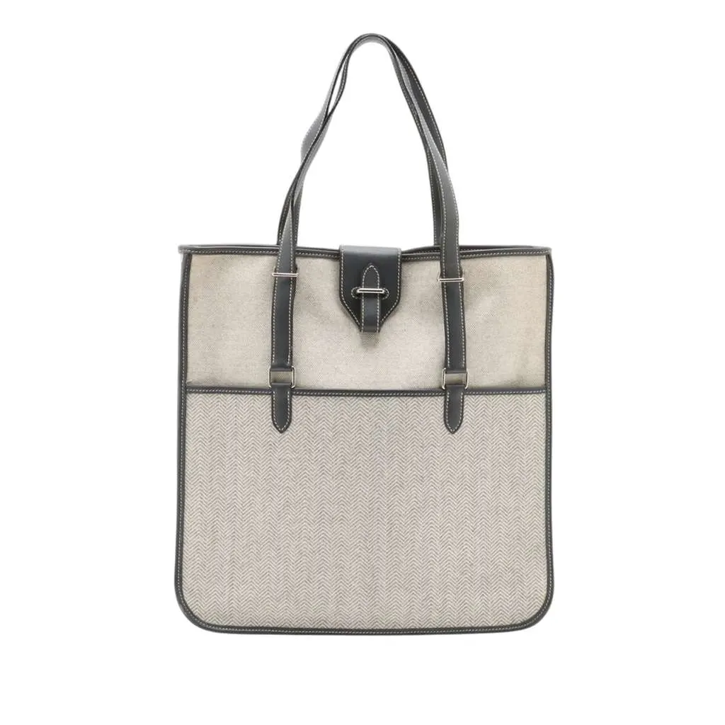 Hermès Toile H Cabas Sac Jumping Brown Canvas Good - Front View