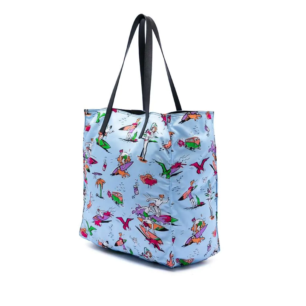 Prada Tessuto Stampato Surf Tote Blue Very good - Back View