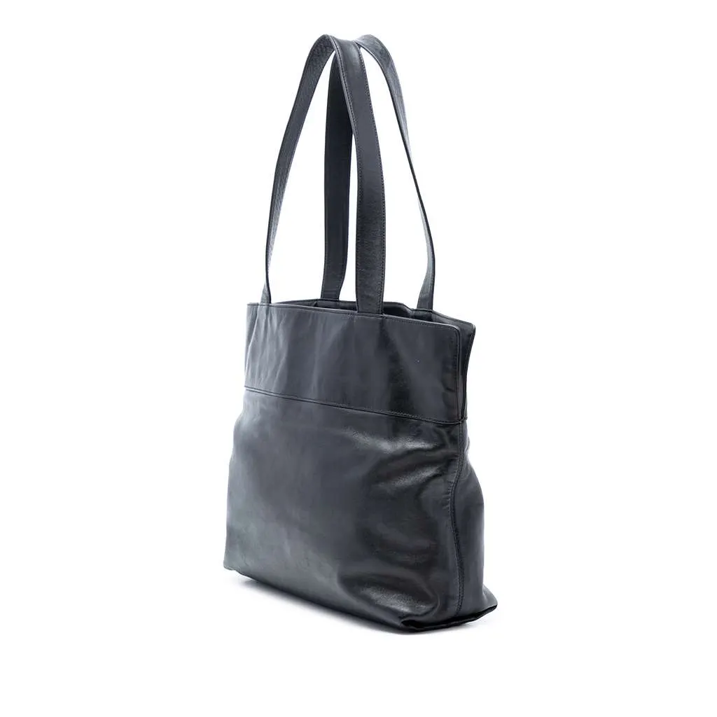 Chanel CC Lambskin Tote Black Leather Good - Back View