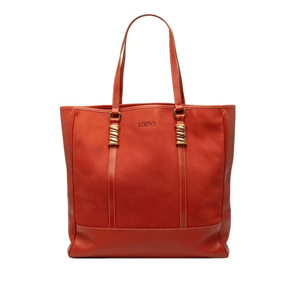 Loewe Leather Velazquez Twist Tote Orange Leather Good - Front View