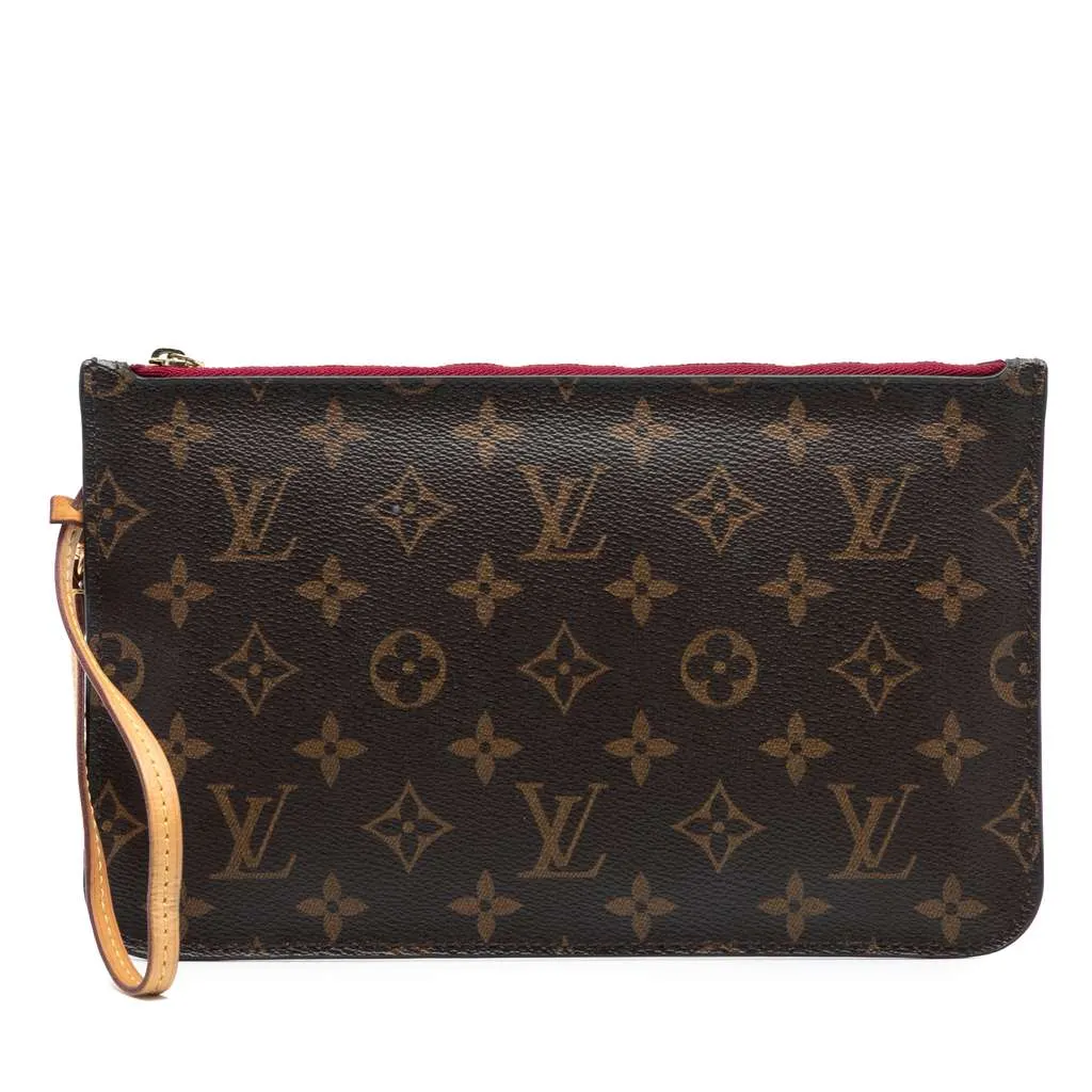 Louis Vuitton Monogram Neverfull MM Pouch Brown Good - Front View