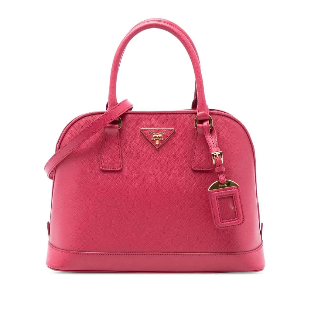 Prada Medium Saffiano Lux Open Promenade Satchel Pink Leather Good - Front View