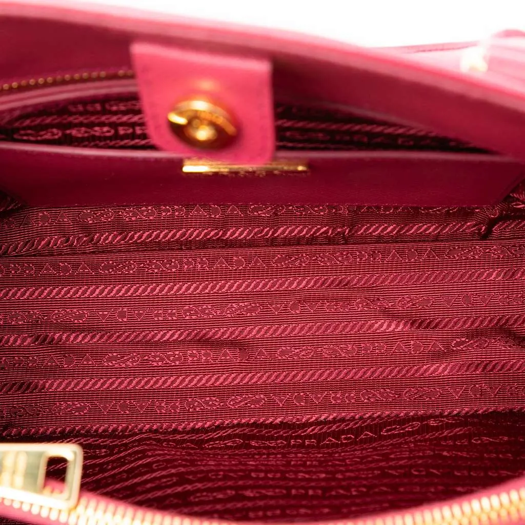Prada Medium Saffiano Lux Open Promenade Satchel Pink Leather Good - Model View
