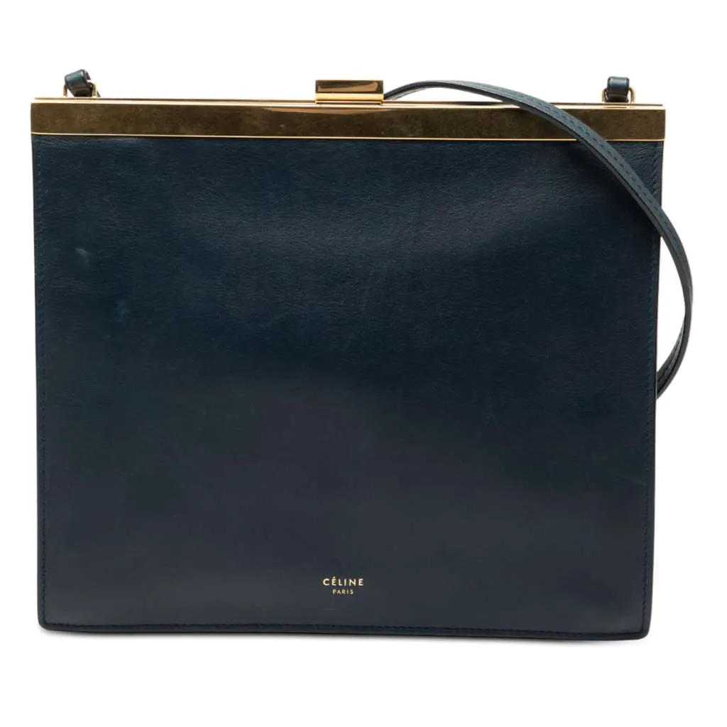 Celine Mini Leather Clasp Crossbody Blue Leather Good - Front View