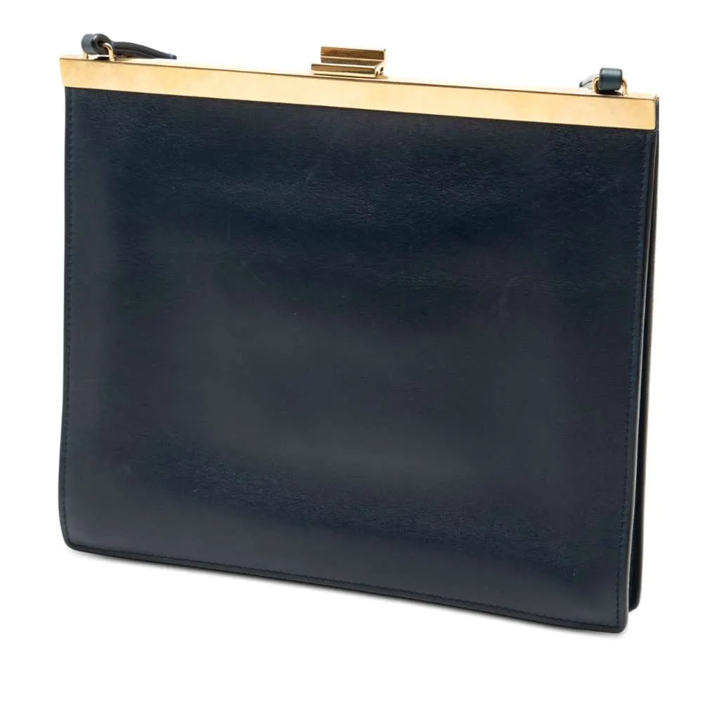 Celine Mini Leather Clasp Crossbody Blue Leather Good - Back View