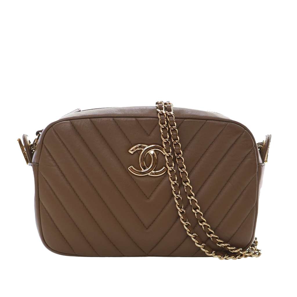 Chanel Small Chevron Calfskin Camera Case With Chain