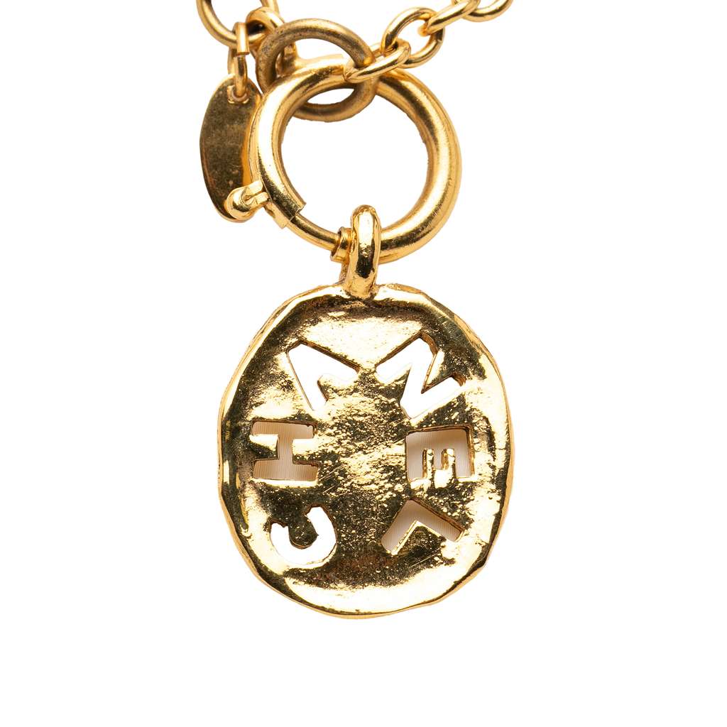 Chanel Gold Plated Cut Out Logo Pendant Necklace - 2