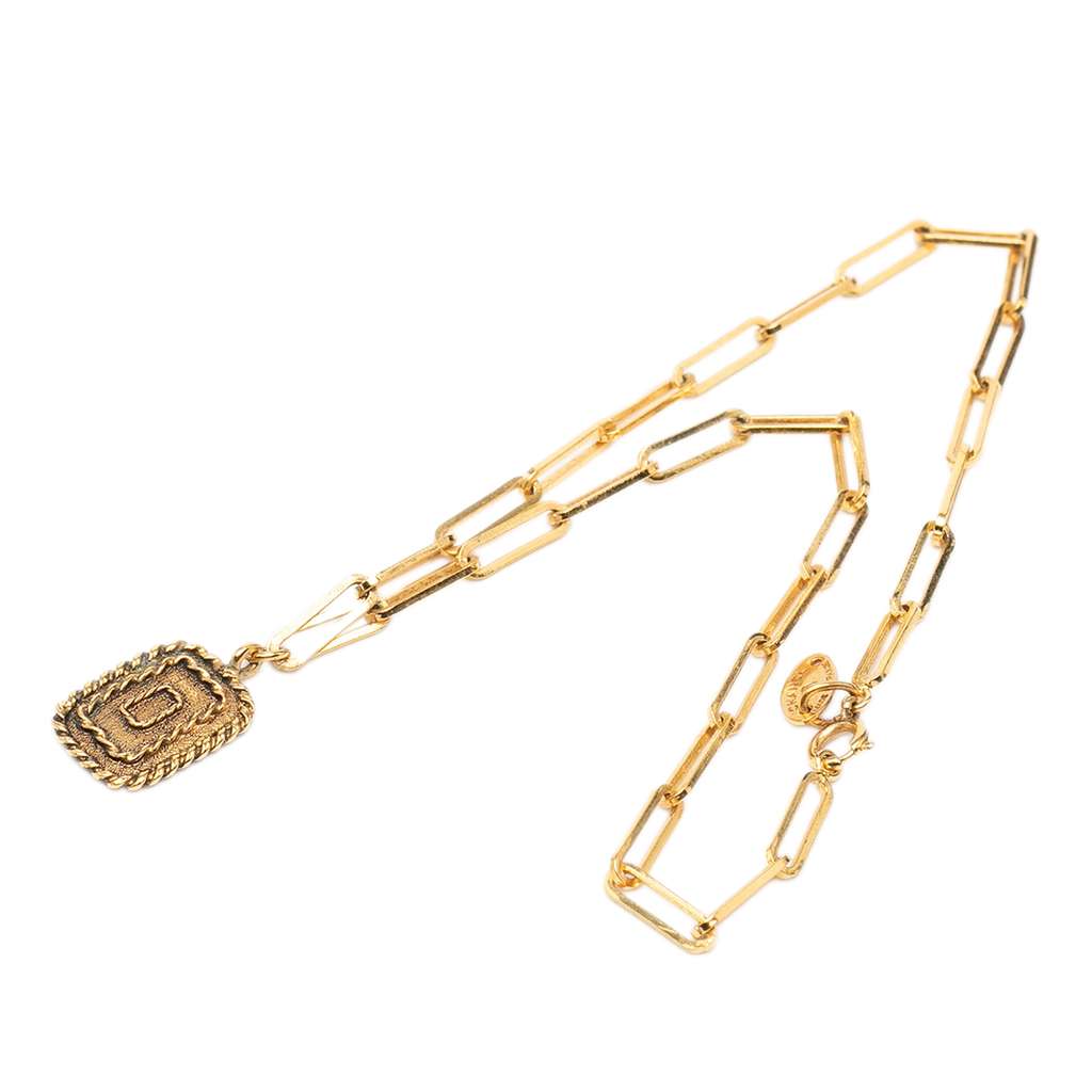 Chanel CC Gold Plated Rectangular Pendant Necklace - 2