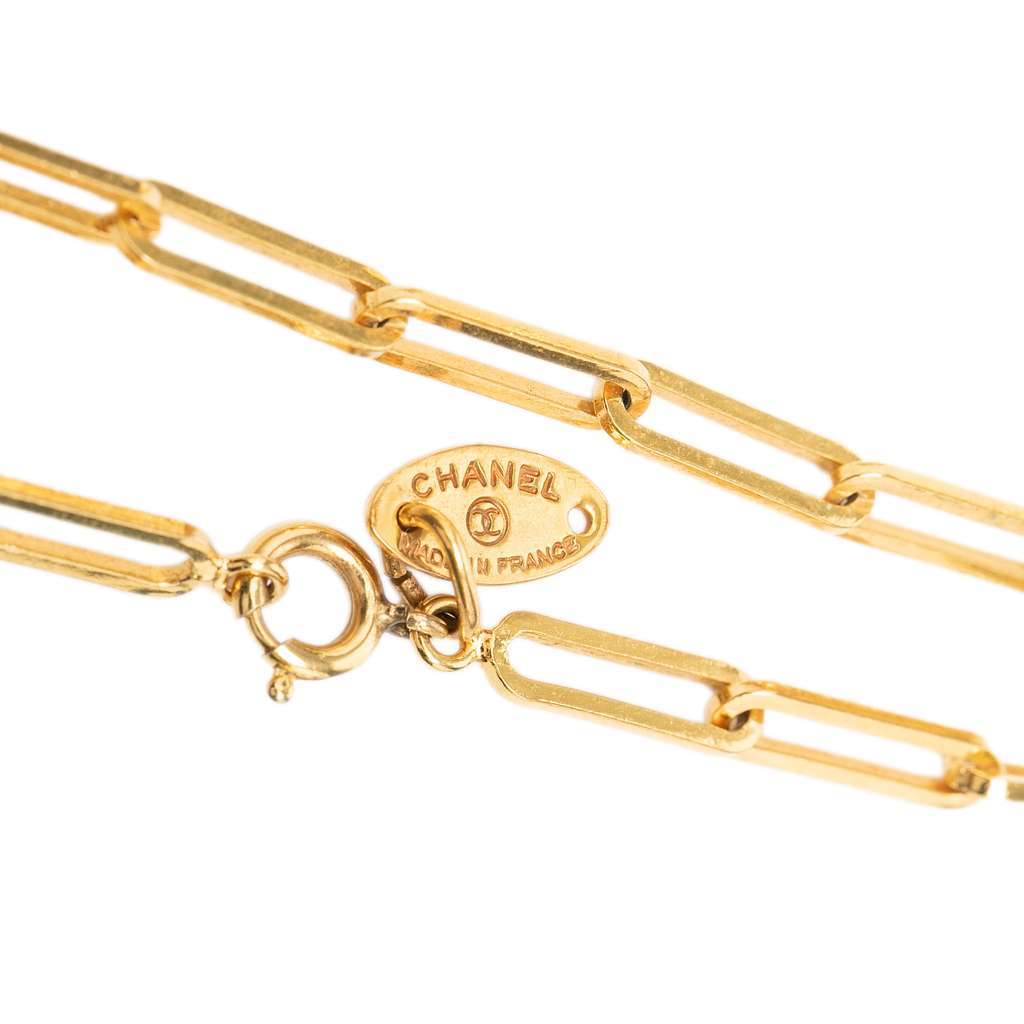 Chanel CC Gold Plated Rectangular Pendant Necklace - 3