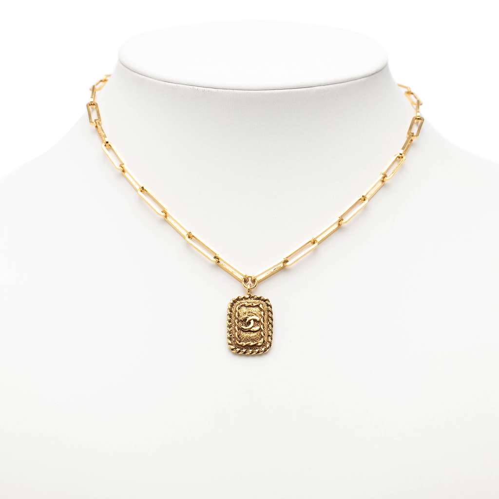 Chanel CC Gold Plated Rectangular Pendant Necklace - 5