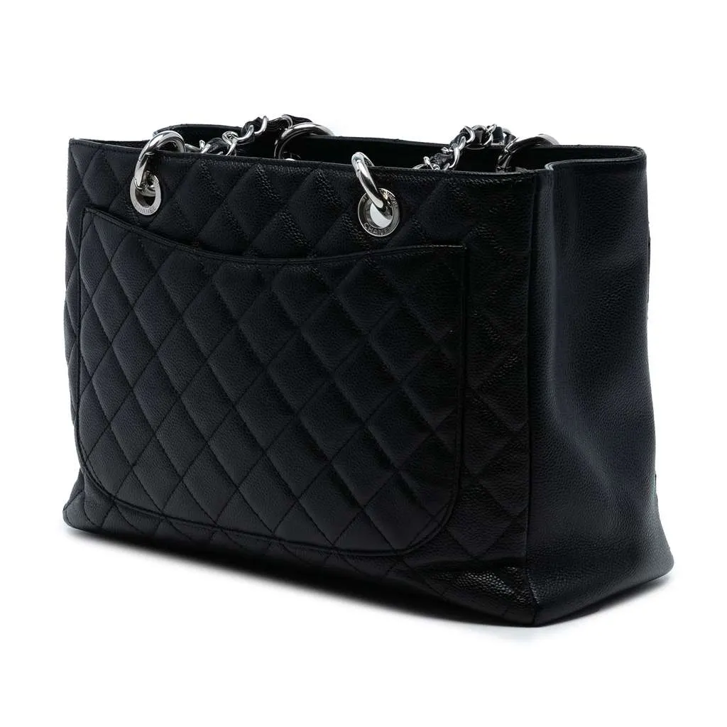 Chanel Caviar Grand Shopping Tote Black Leather Good - Back View