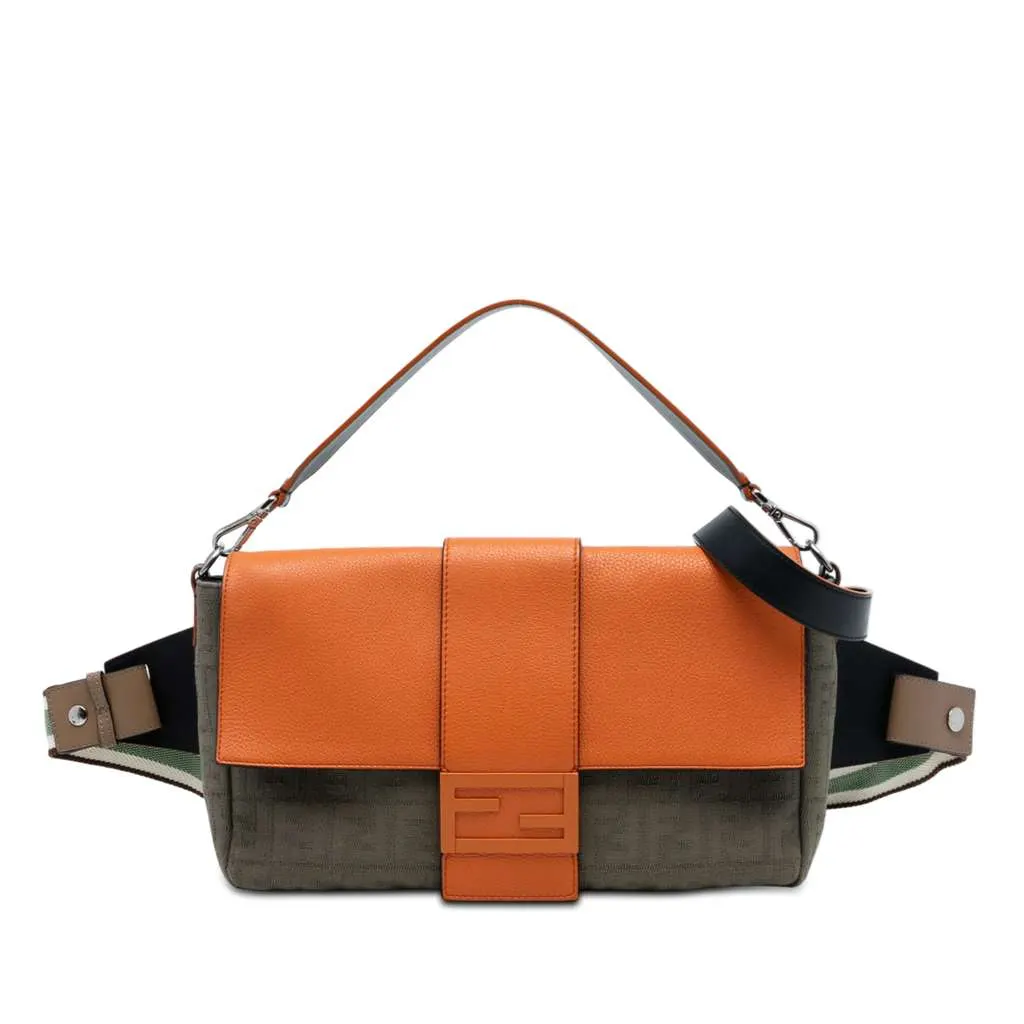 Fendi Large Zucca Canvas and Leather Convertible Belt Baguette Brown Canvas Very good - Front View