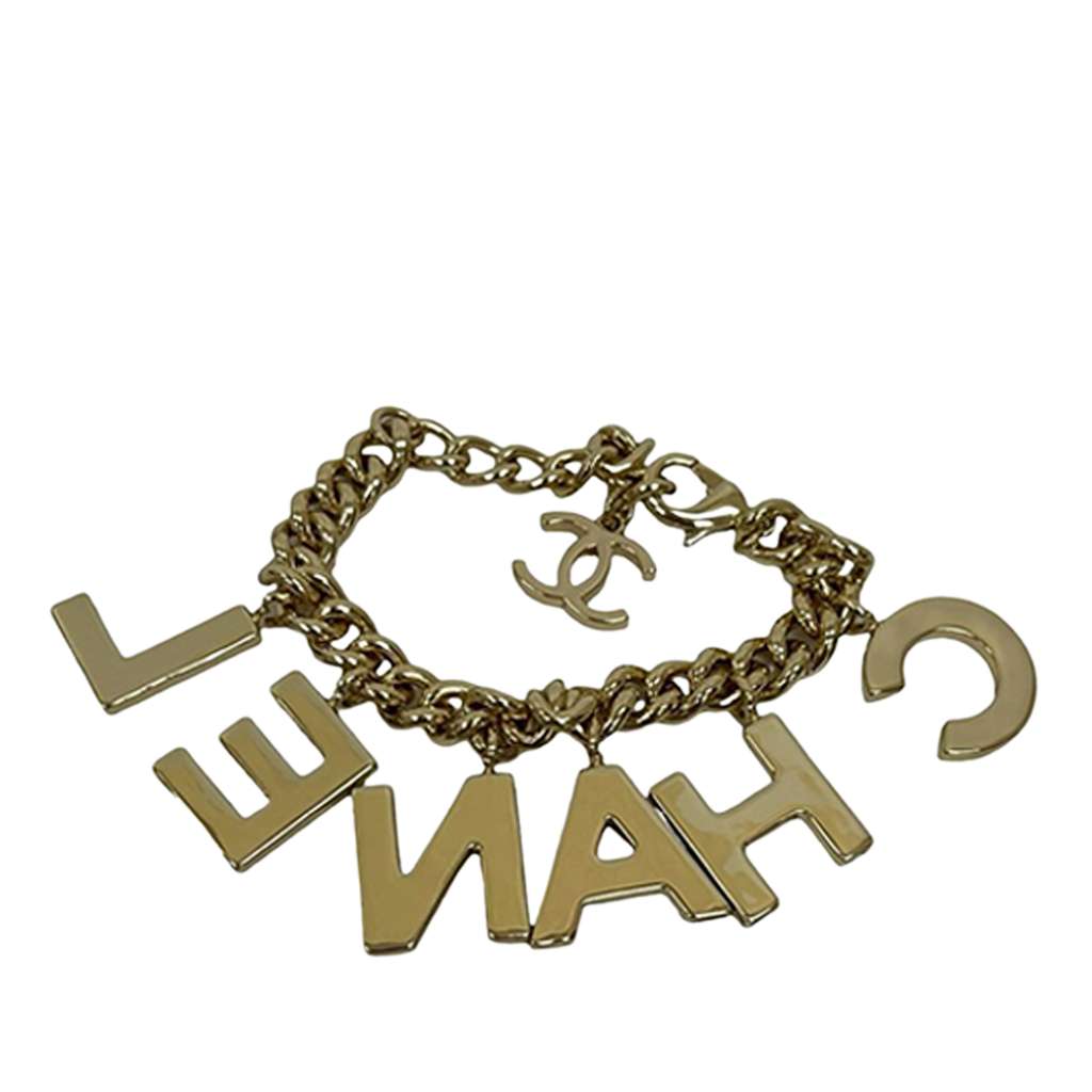 Chanel CC Gold Plated Lacquered Logo Letter Charms Chain Bracelet - 2