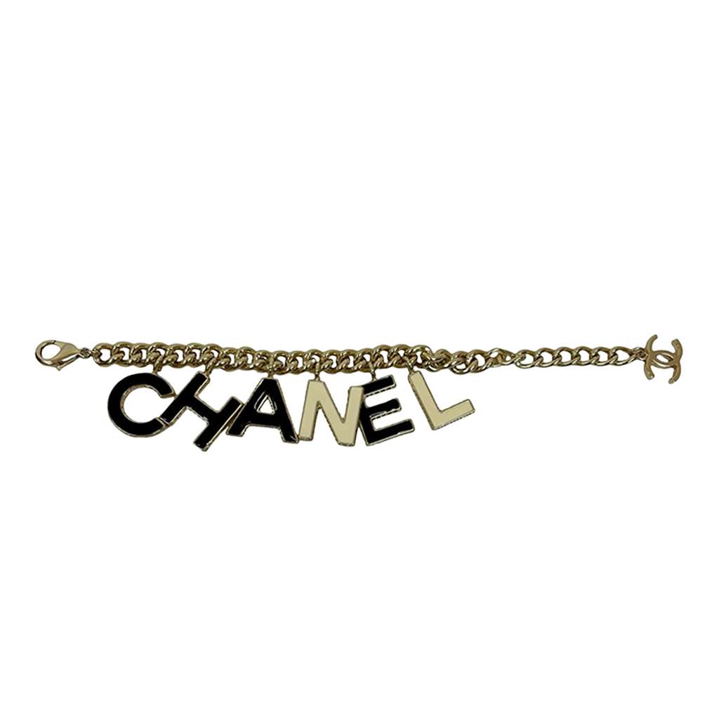 Chanel CC Gold Plated Lacquered Logo Letter Charms Chain Bracelet - 3