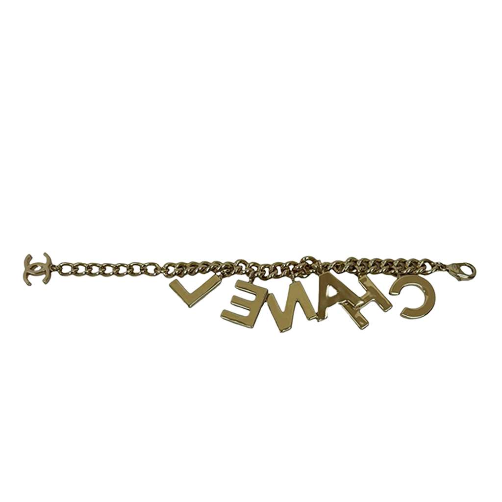 Chanel CC Gold Plated Lacquered Logo Letter Charms Chain Bracelet - 4