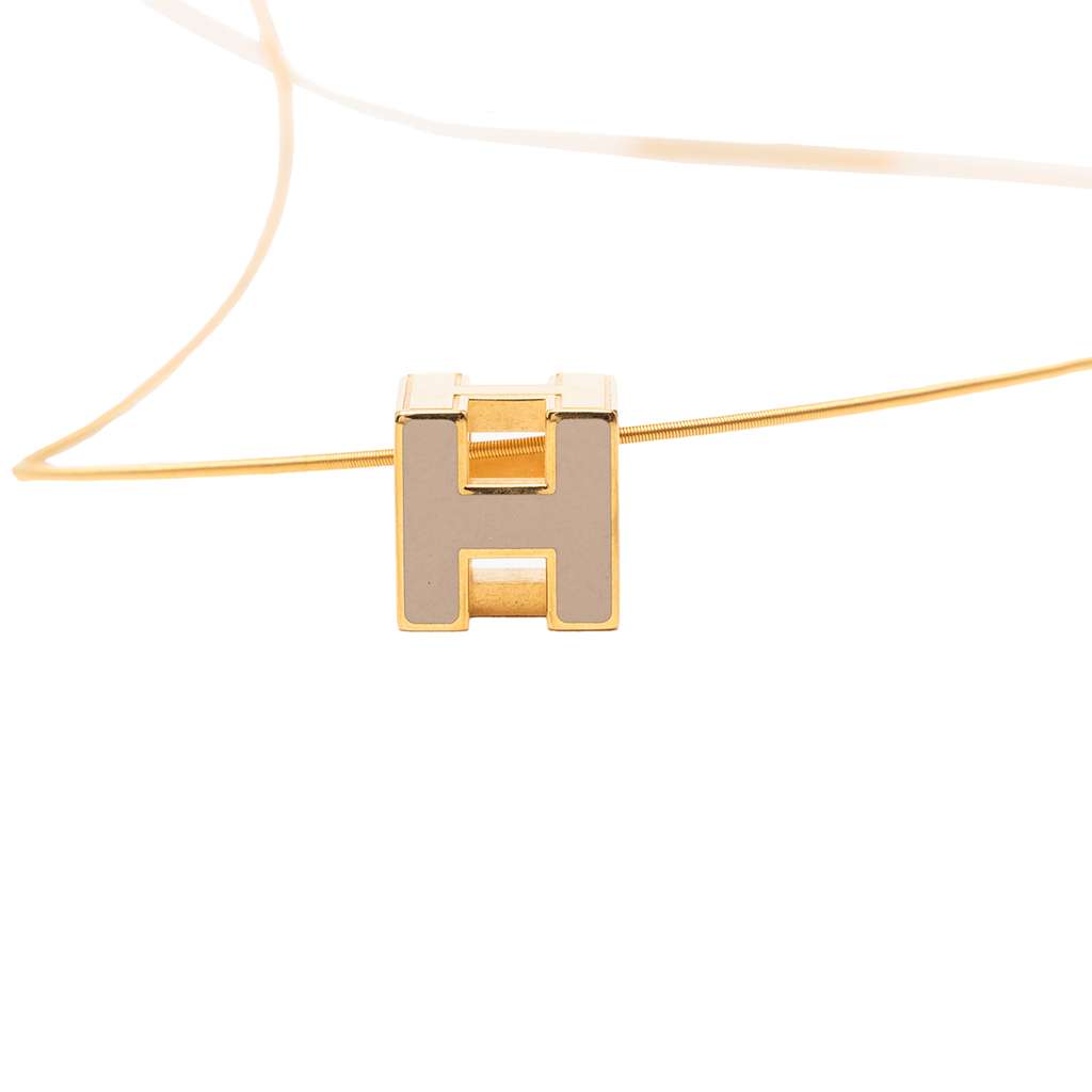 Hermès Gold Plated Enamel Cage D H Pendant Necklace