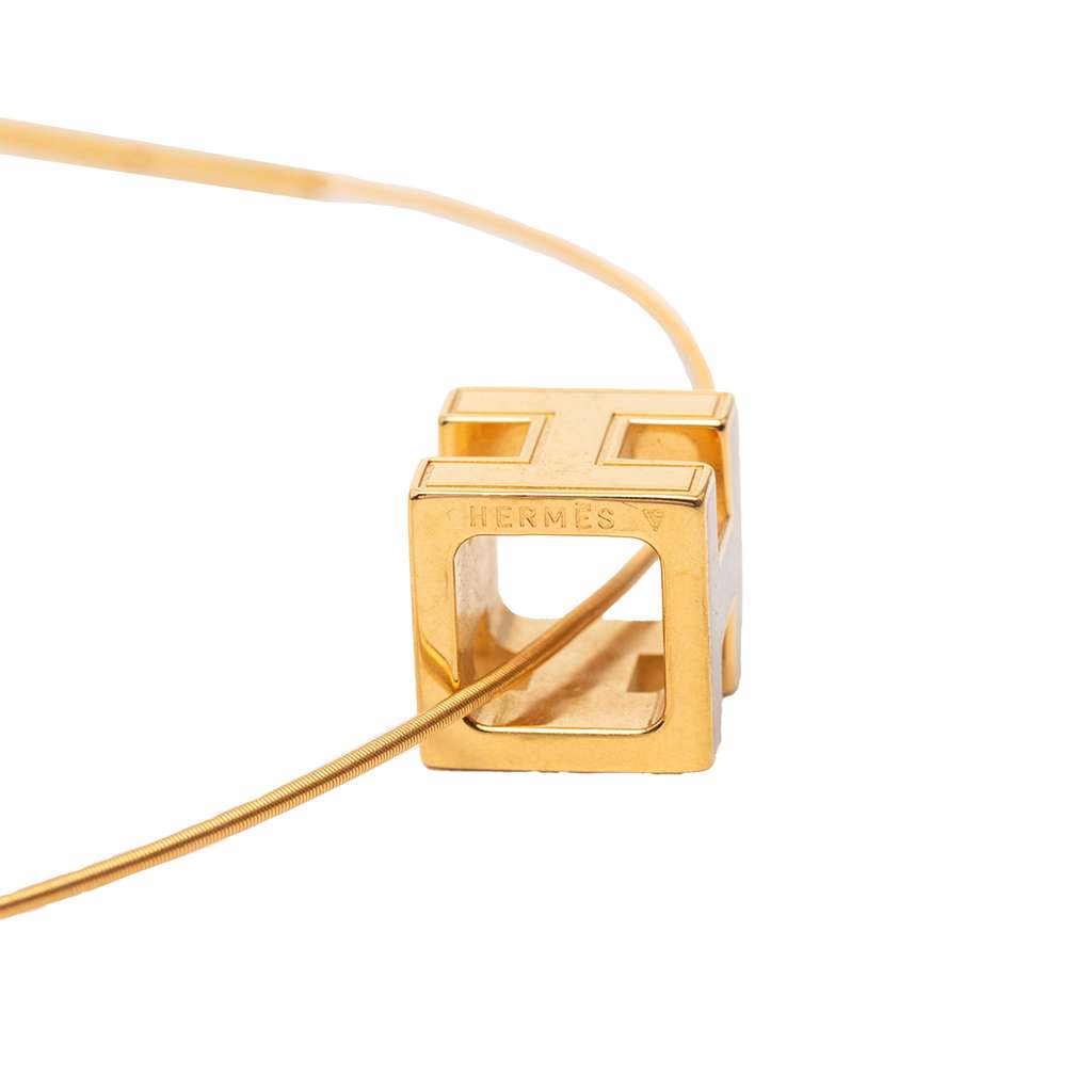 Hermès Gold Plated Enamel Cage D H Pendant Necklace - 3