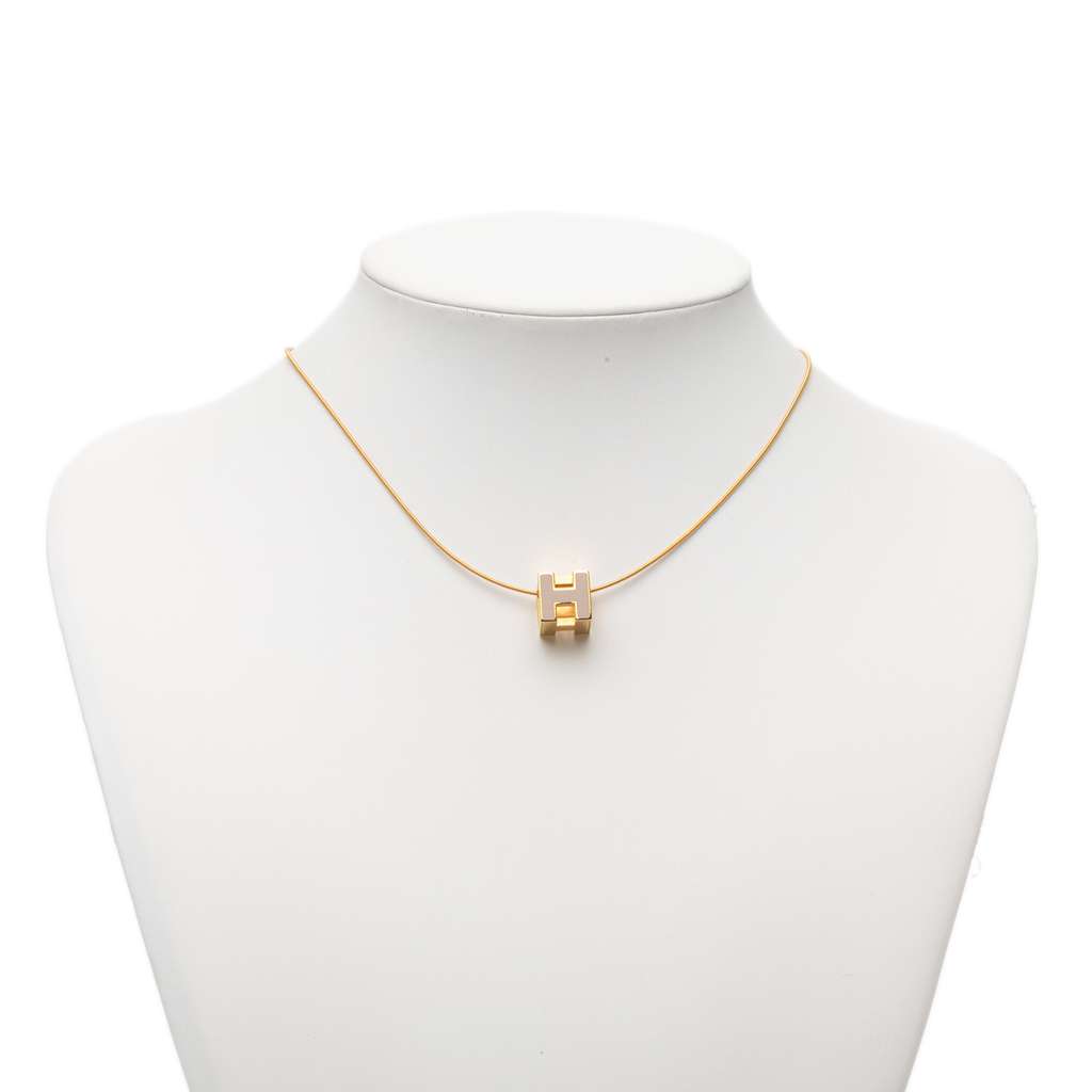 Hermès Gold Plated Enamel Cage D H Pendant Necklace - 5