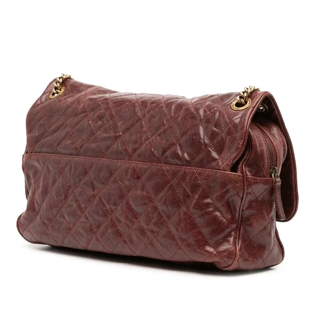 Chanel Large Quilted Glazed Caviar Shiva Flap Red Leather Fair - Back View