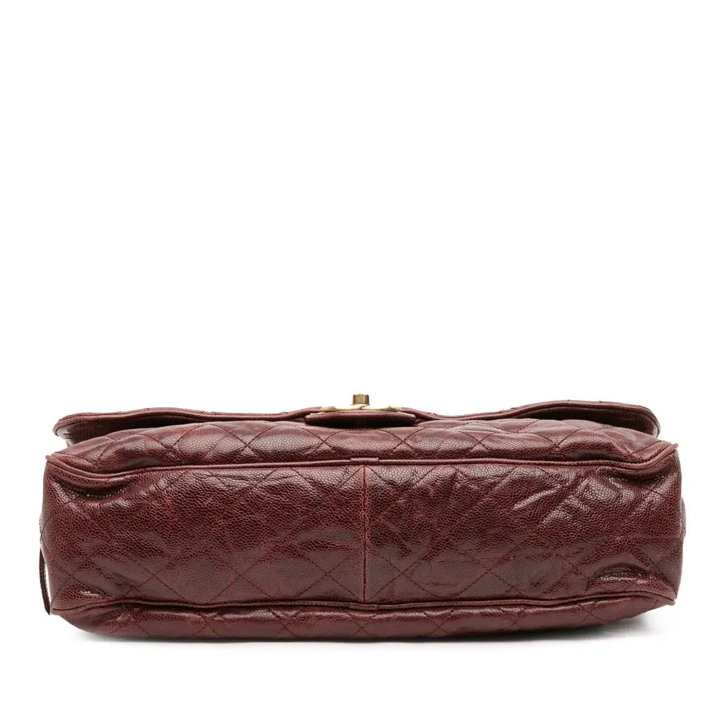 Chanel Large Quilted Glazed Caviar Shiva Flap Red Leather Fair - Inside View