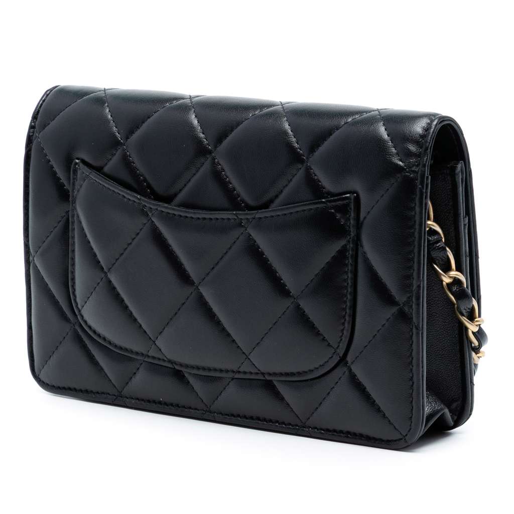 Chanel CC Quilted Lambskin Diamond Lock Wallet on Chain - 2