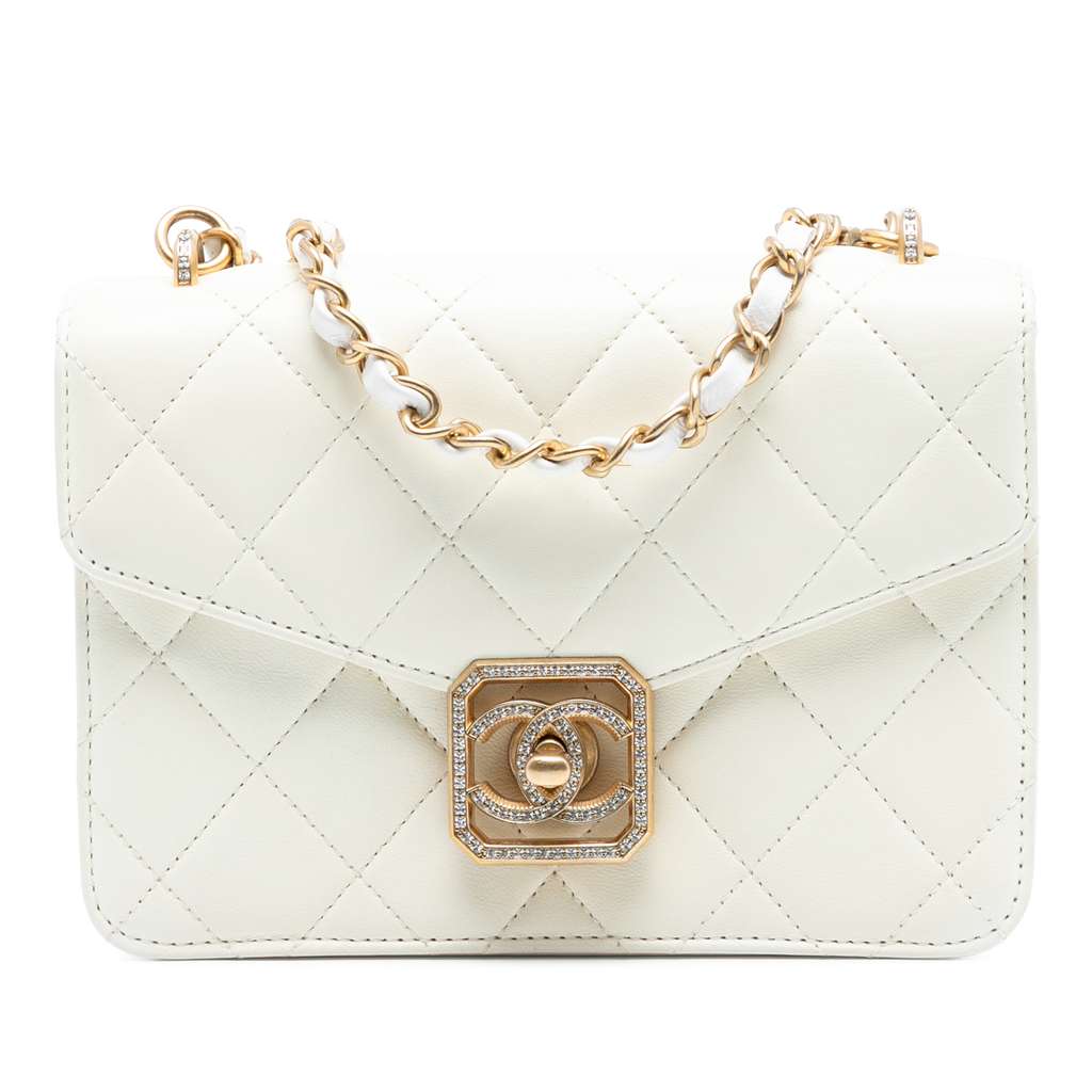 Chanel Quilted Lambskin Crystal Geometric CC Frame Flap