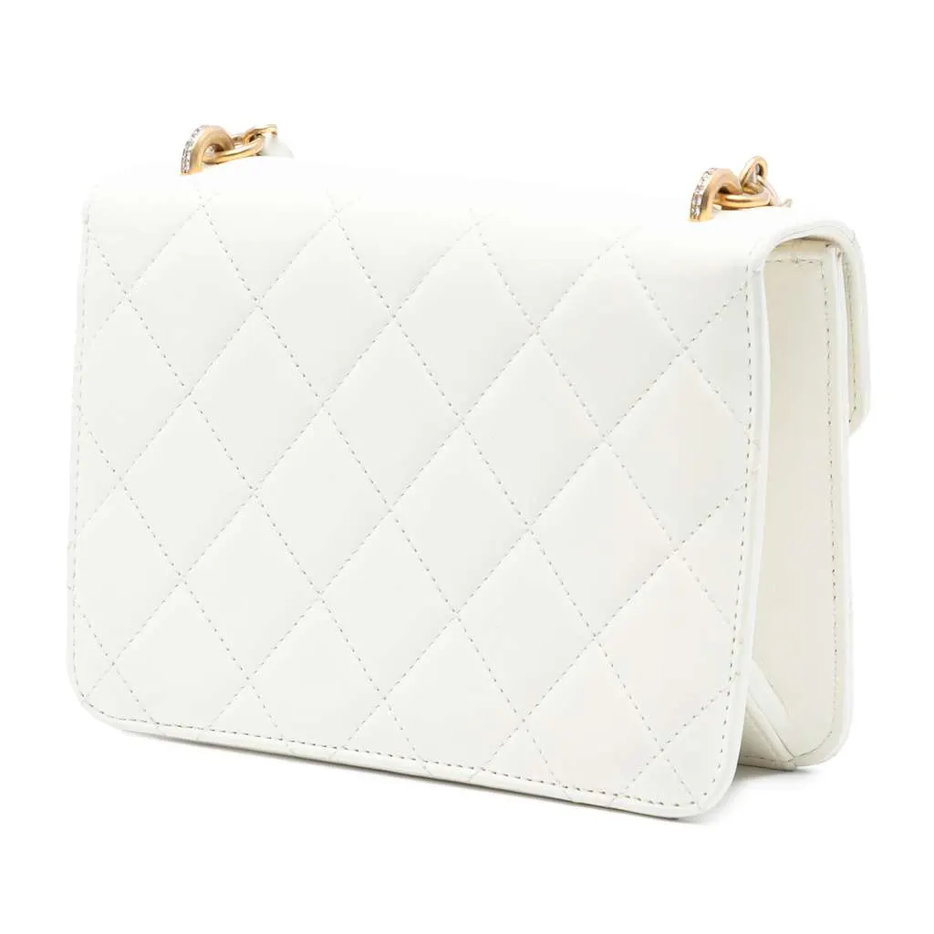 Chanel Quilted Lambskin Crystal Geometric CC Frame Flap White Leather Very good - Back View