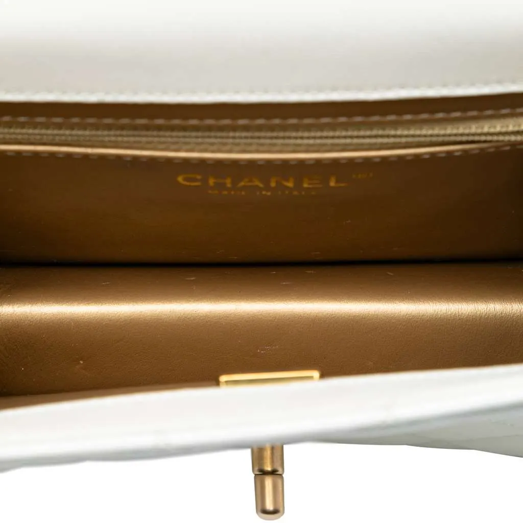 Chanel Quilted Lambskin Crystal Geometric CC Frame Flap White Leather Very good - Model View