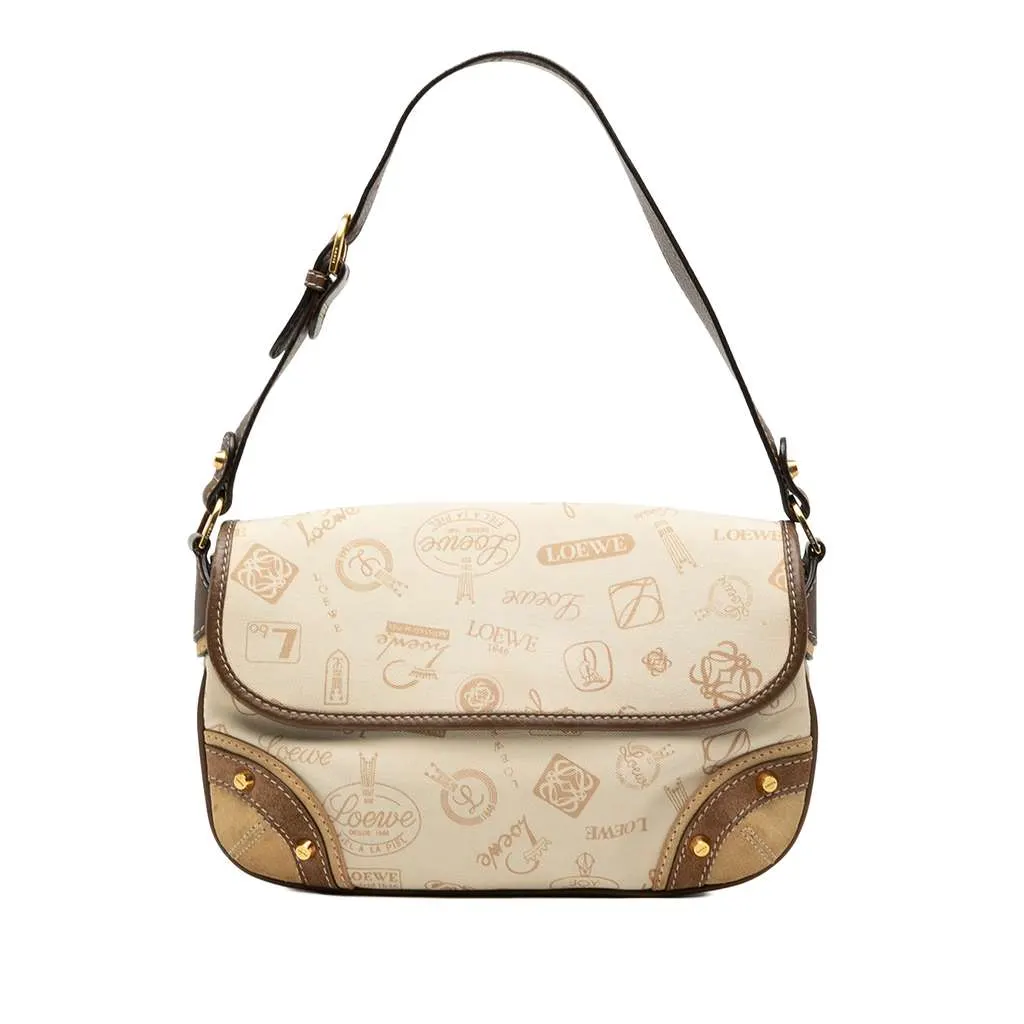 Loewe 160th Anniversary Suede Trimmed Canvas Flap Shoulder Bag Brown Canvas Very good - Front View